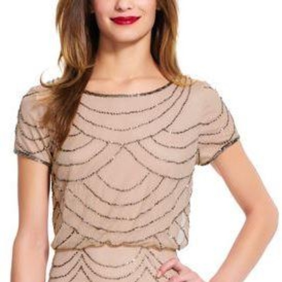 Adrianna Papell Beaded Blouson Gown - Taupe/Pink - Picture 1 of 5